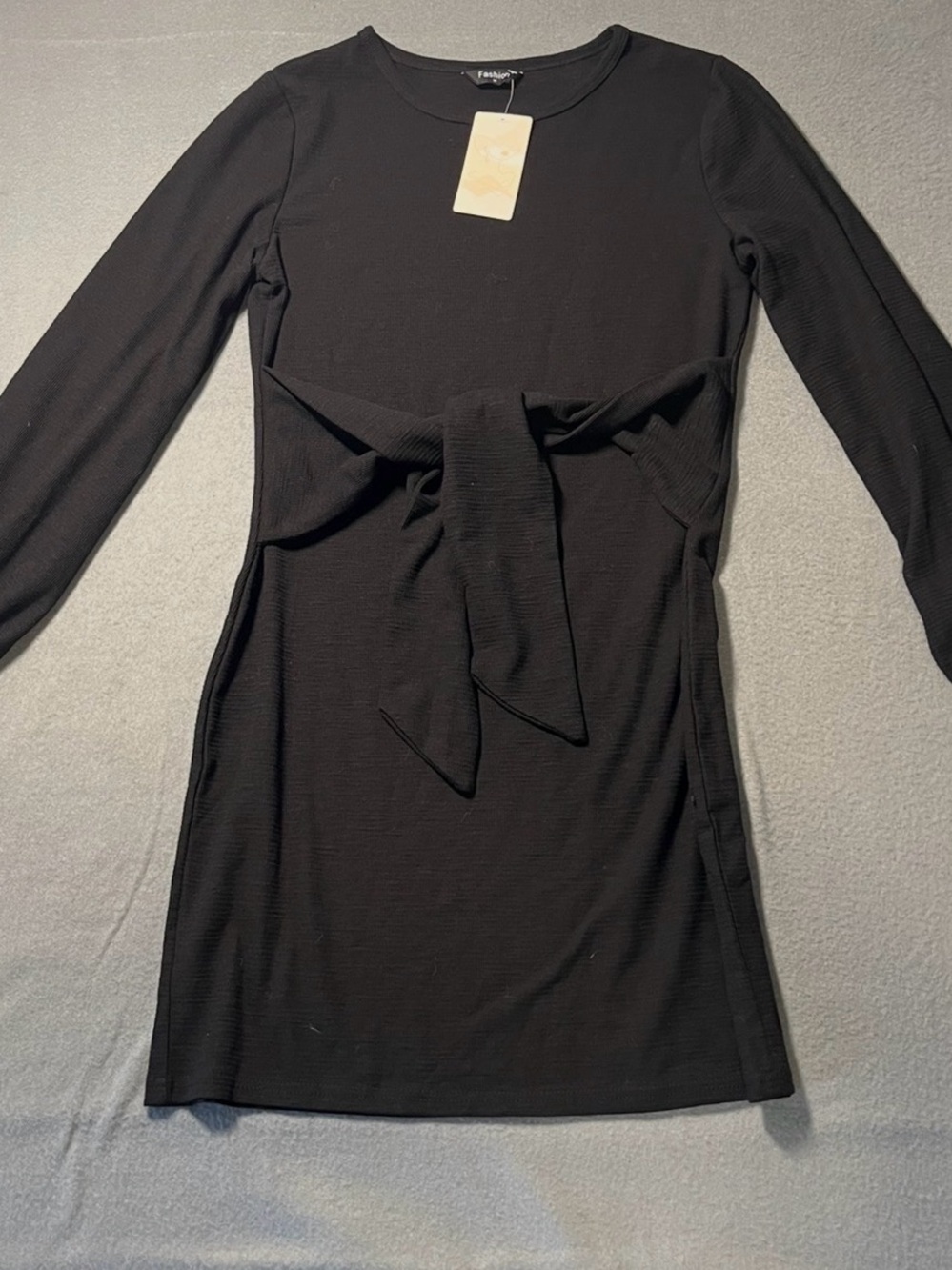 Fashion Nova Black Long Sleeve Tie-Front Bodycon Dress